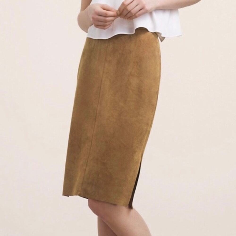 Artizia Wilfred Faux Suede Midi Skirt Side Slit Women's 4 Tan Minimalist